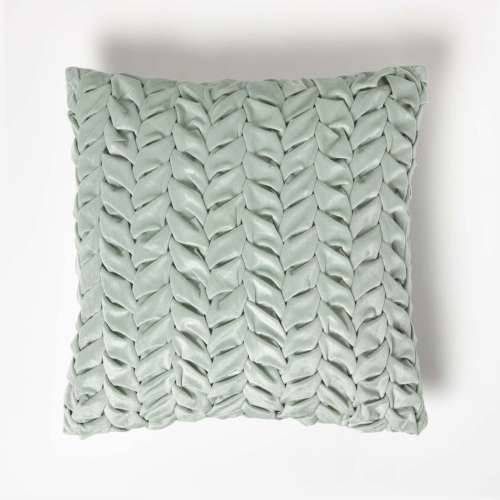 Homescapes (Green) Grace Pleated Velvet Cushion