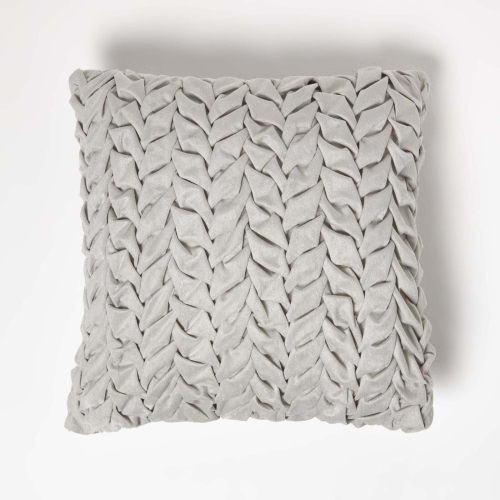 Homescapes (Grey) Grace Pleated Velvet Cushion