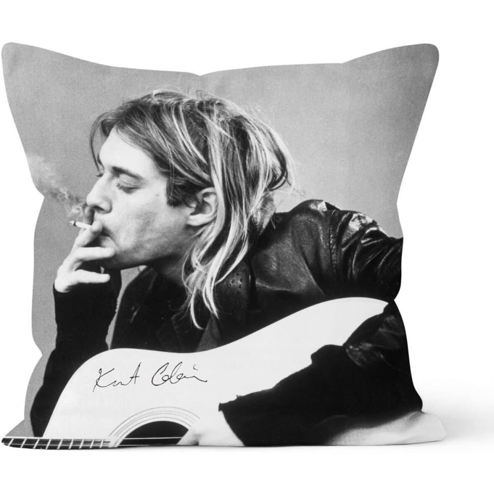 Kurt Cobain (Smoking) With Guitar Black & White Pillowcase Gift,Apply to Car decoration Home Sofa Bedding,size 18x18 Inch (45 cm X 45 cm)