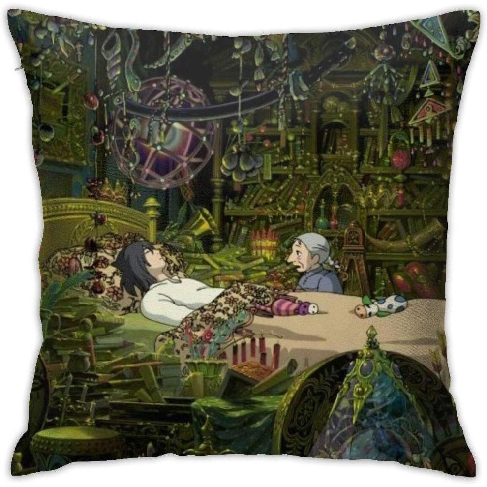 Howl's Moving Castle Anime Luxury Breathable Cushion Cover, 18x18 Inch Home Living Room Sofa Car Seat Decoration Pillowcase-image-OPC-PCRPYGV-NEW