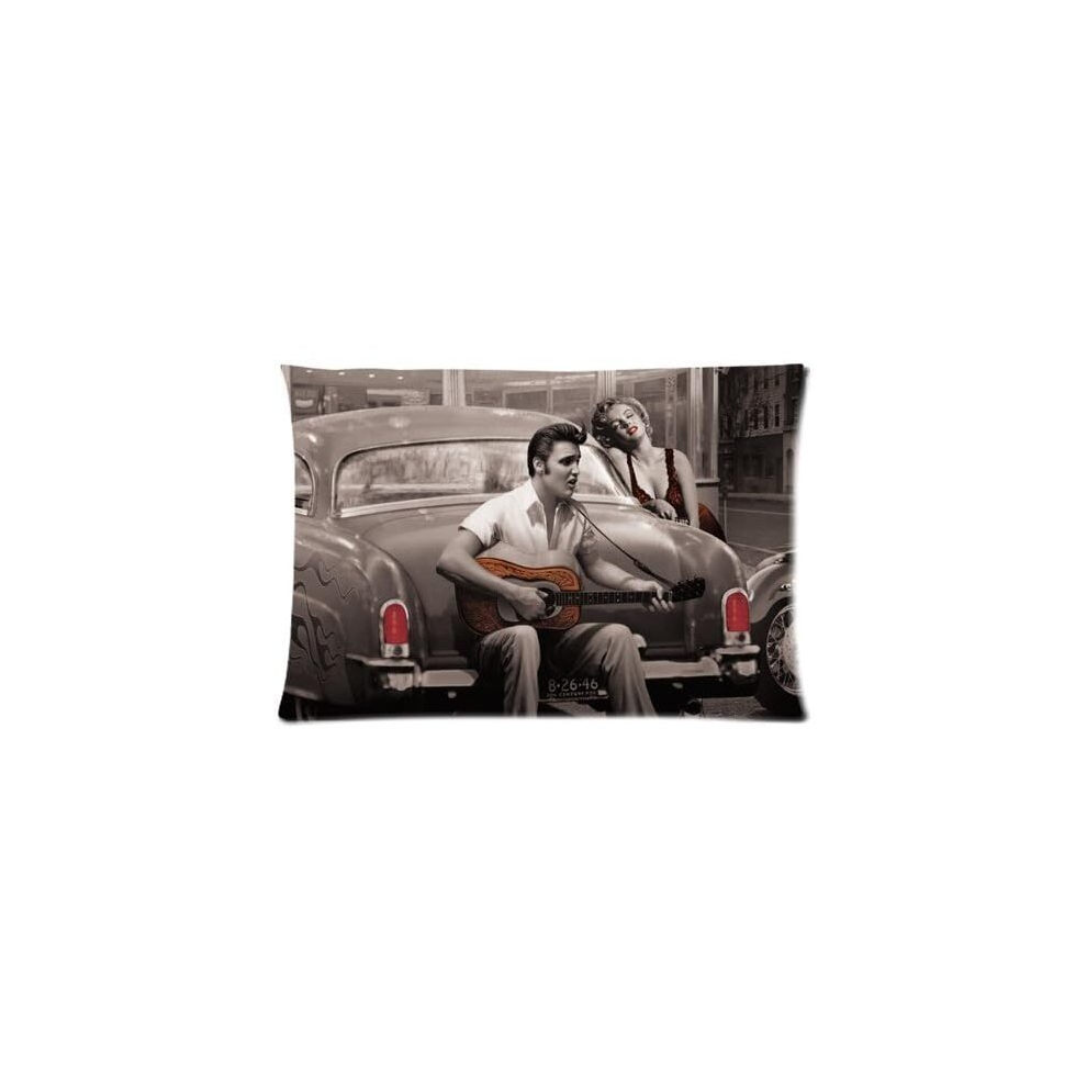 Custom Marilyn Monroe Elvis Presley Home Decorative Soft Throw Pillowcase Cushion Custom Pillow Case Cover Protecter with Zipper Printed (76cmx50cm)