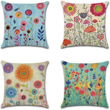 Set of 4 Spring Floral Throw Pillow Cover Farmhouse Cushion Cover Colourful 18 X 18 Inches Home Wedding Party Decoration (A0009)