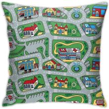 Car City Carpet Road Rug 90s Nostalgic Toy Pillowcase Home Decorative Throw Pillow Covers Bed Sofa Couch Cushion Square Pillow Case 18x18 Inch