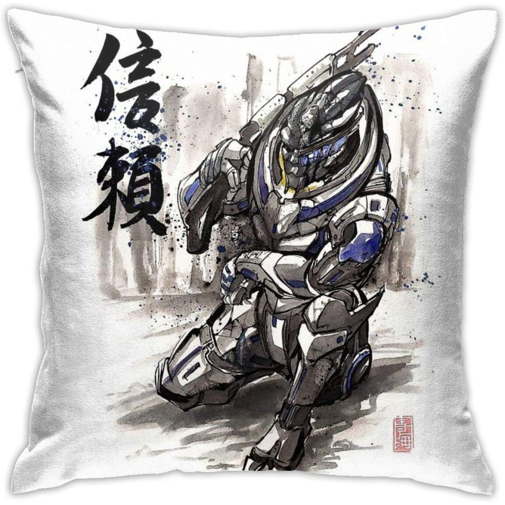 Mass Effect Garrus Sumie Style with Japanese Calligraphy Pillowcase Home Decorative Throw Pillow Covers for Sofa Couch Cushion Pillow Cases