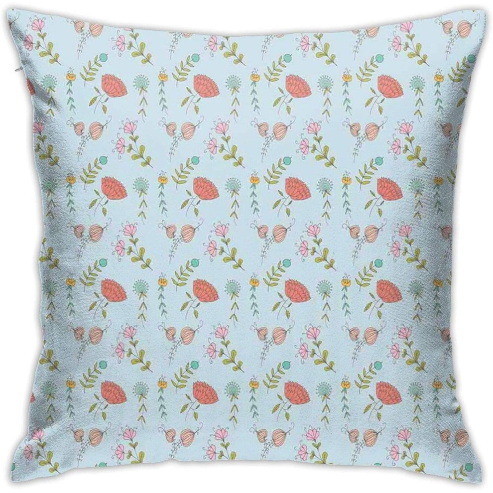 Modern Throw Pillow CoversDoodle Blooms Leaves Gardening Lily Pansy Peony Protea Flourishing Growth MotifHome Decor Pillow Covers 45CM*45CM-image-OPC-PCRQRFT-NEW