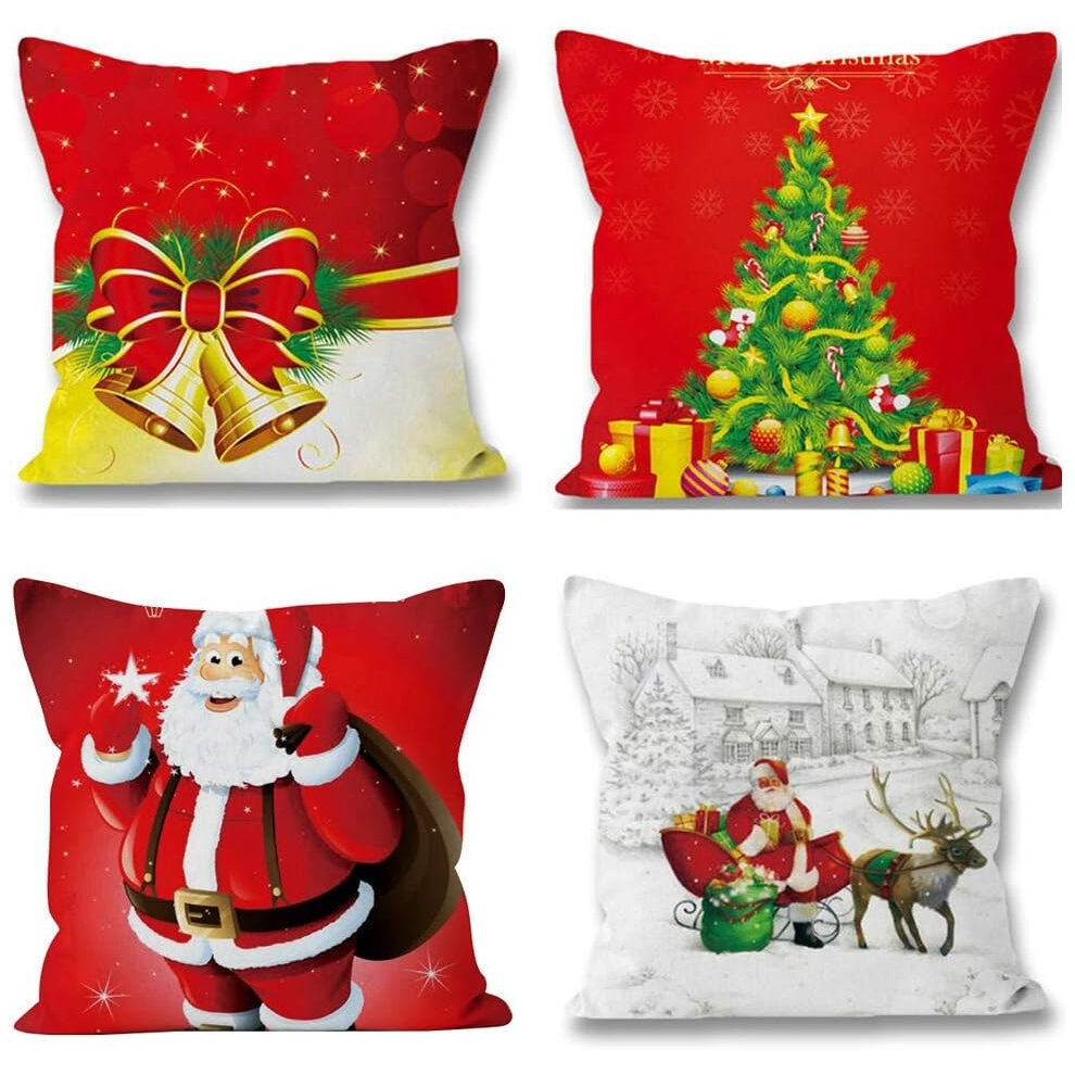 Christmas Pillow Case Sofa Decorative Santa Claus Xmas Throw Pillowcase Polyester Blend Square Cushion Pillow Covers 18x18Inch 4 Pack Sets B