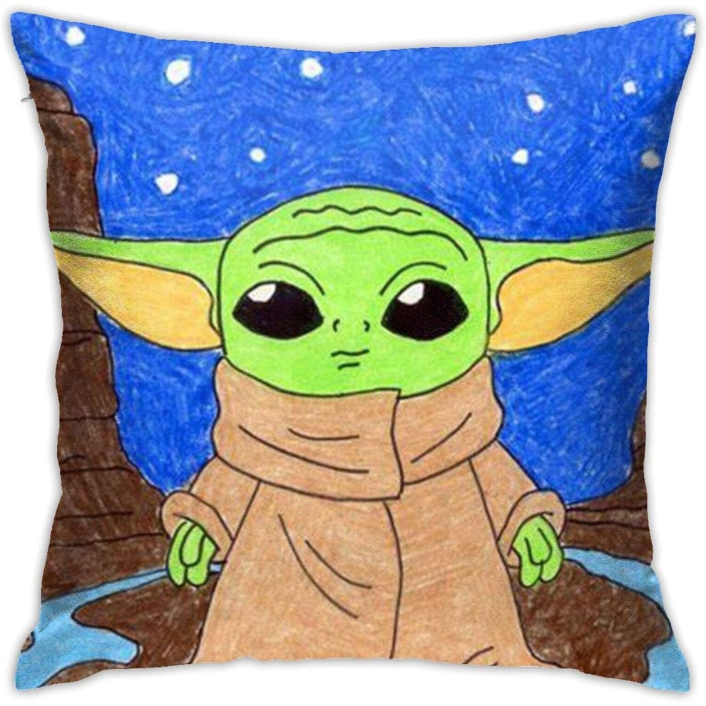 Kerota Baby Yoda Pillowcase Bedding Pillow Cover Shrink-Proof For Living Room 18"X18"