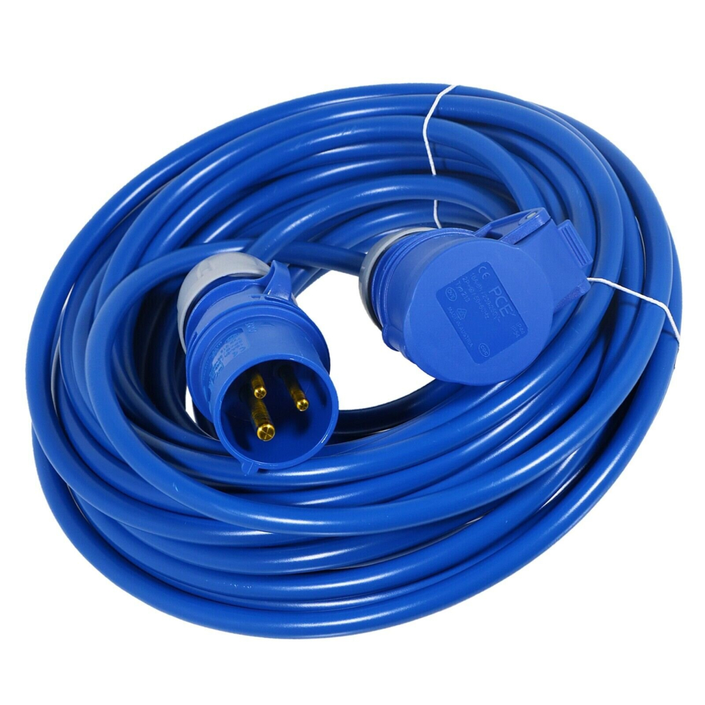 16A Extension Lead 14m 240V 1.5mm Extra Long Outdoor Construction Site Generator Power Cable (Blue)