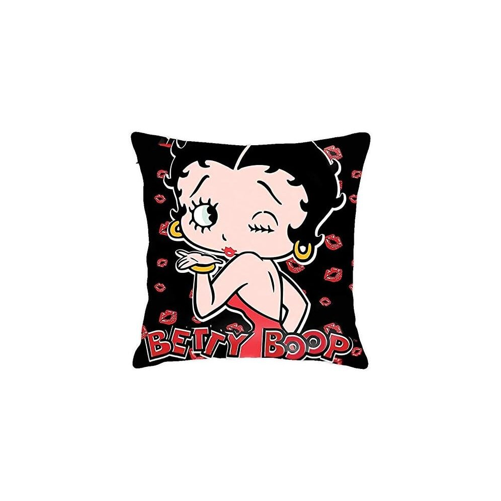 By Betty Boop Square Throw Pillow Case,Velvet Cushion Cover Soft With Hidden Zippe Decor. (18x18inch)-image-OPC-PCRR6PB-NEW