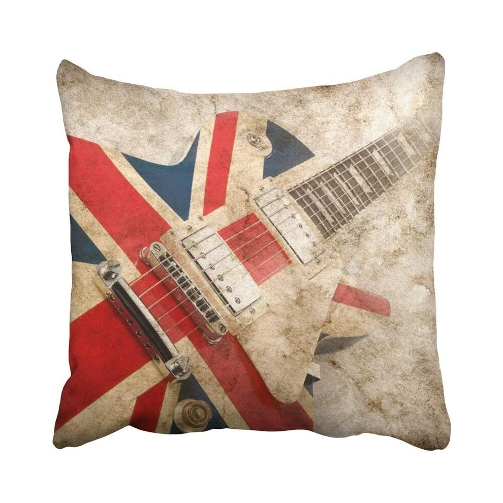 Kerota 18X18 Inch Throw Pillow Cover Music Grunge British Pop Guitar Rock London Jack Union Brit Flag Britain Cushion Decorative Pillowcase