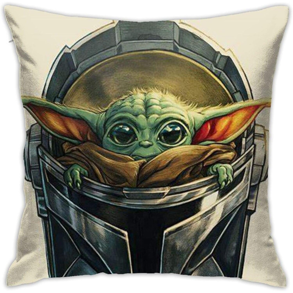 Kerota Baby Yoda Pillowcase Double-Sided Printing Pillow Cover Machine Washable For Sofa 18"X18"