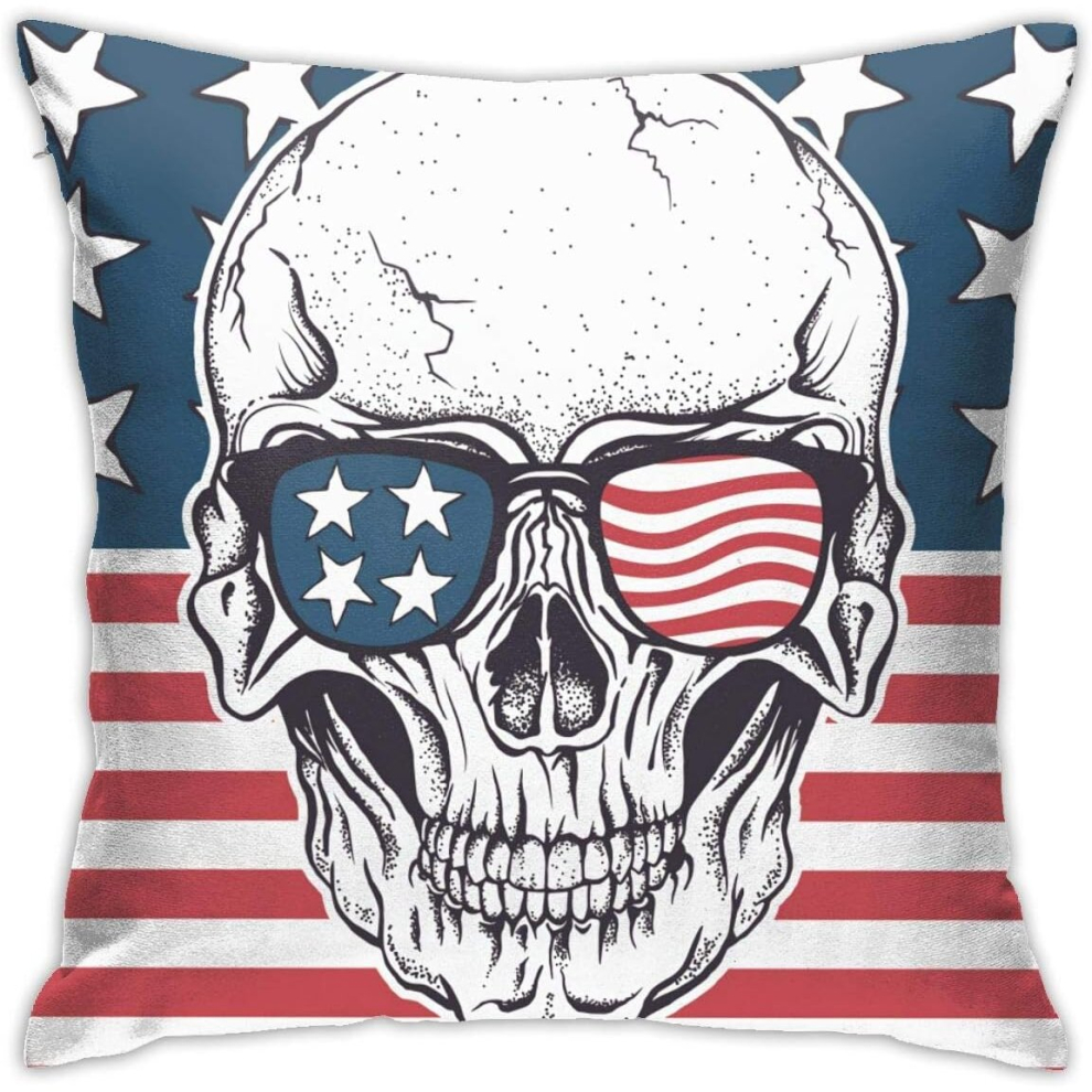 Kerota Skull In Sunglasses On American Usa Flag Throw Pillow Covers