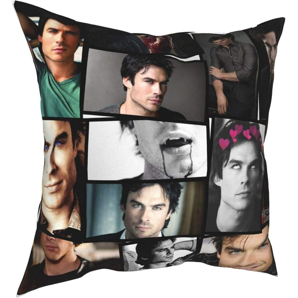 Damon Salvatore I Love U Home Decor Square Throw Pillow Covers, Removable Decorative Cushion Cover for Sofa Bedroom 18"x18"