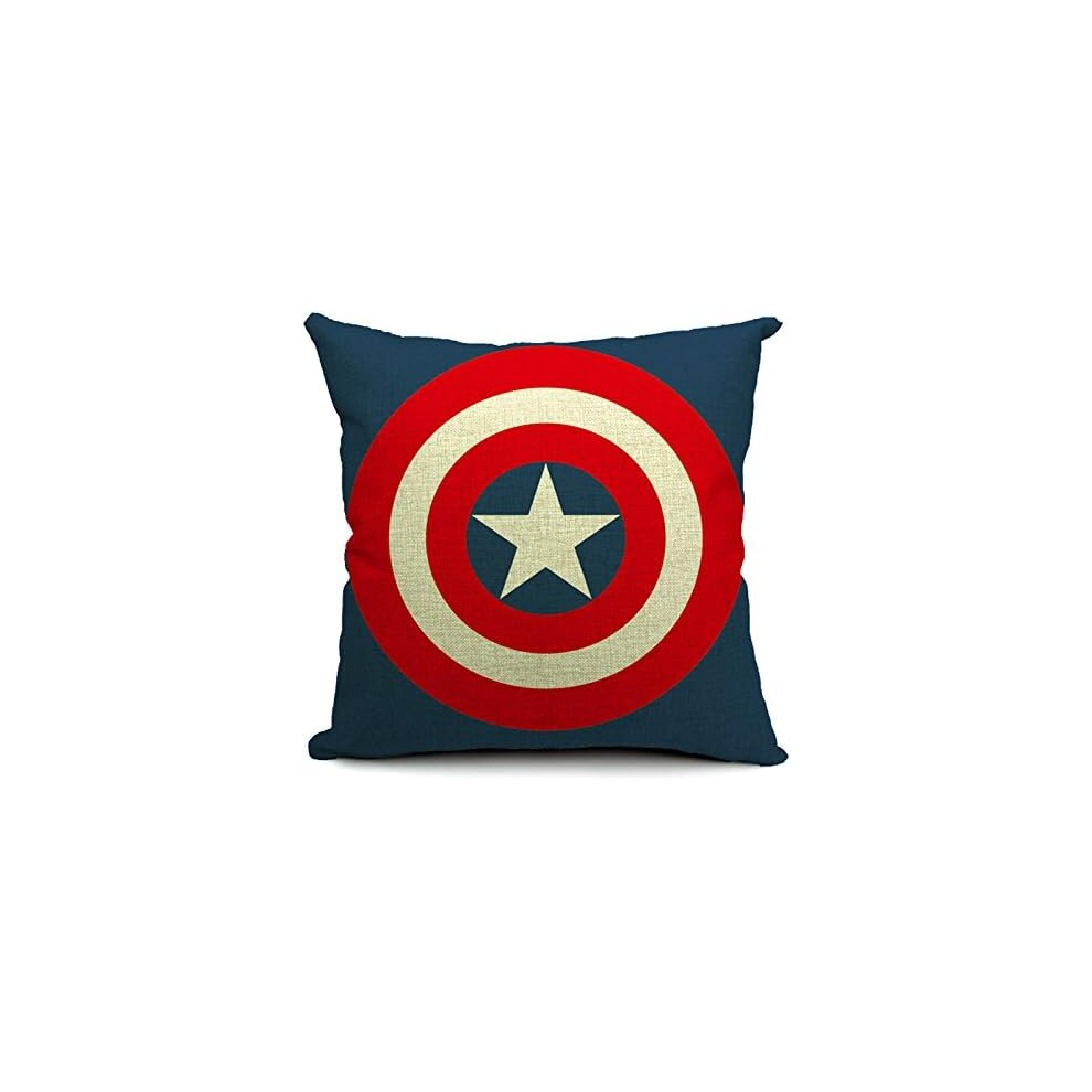 Kerota Shaa, Captain America's Shield Printed Cotton Linen Decorative Throw Pillow Cover, 17.7" X 17.7"