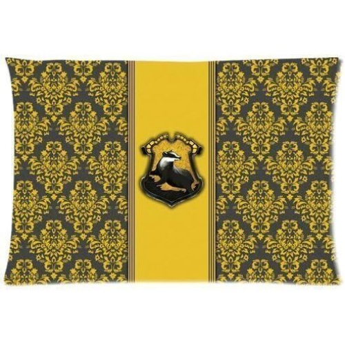 PbP Custom Harry Potter Hufflepuff Logo Bllack And Yellow Floral Rectangular Pillow Case