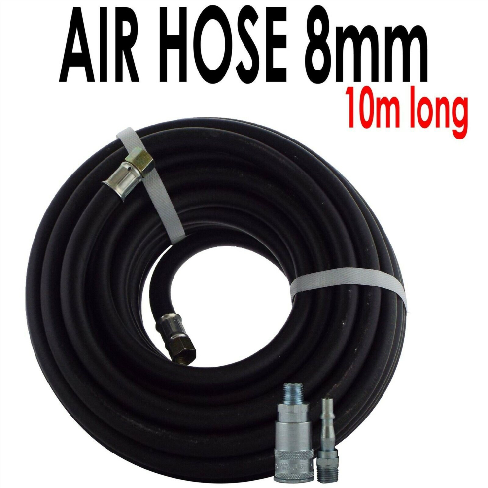 1/4" Bsp Air Line Hose 10M X 8Mm Bore & Pcl Connectors Rubber Compressor Airline 3514073577644