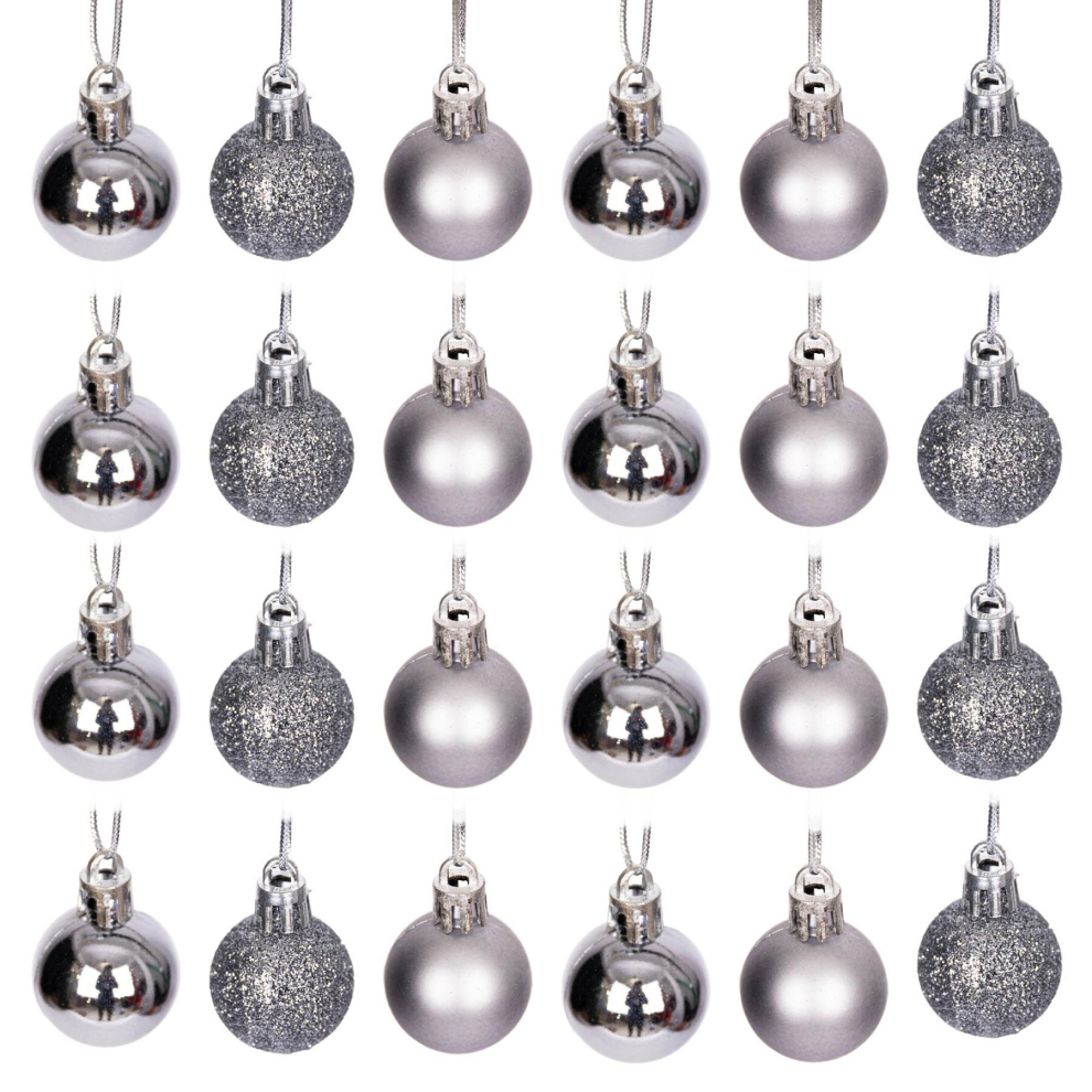 (Mid Grey, 12 Pieces) Christmas Baubles Glitter Matte Shiny Finish 3cm Shatterproof Festive Decorations Xmas Décor