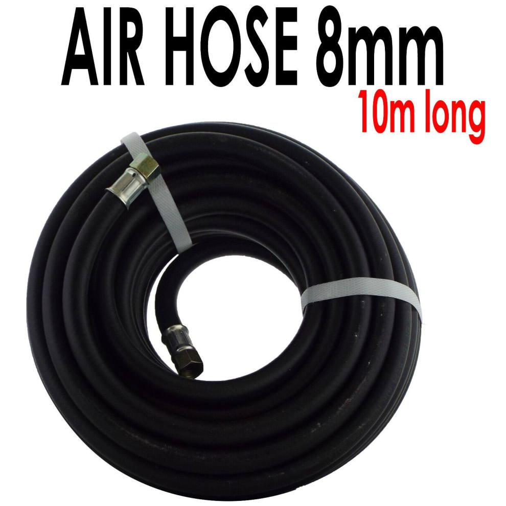 1/4 BSP Air Line Hose 10m x 8mm Bore Reinforced Rubber Compressor Airline