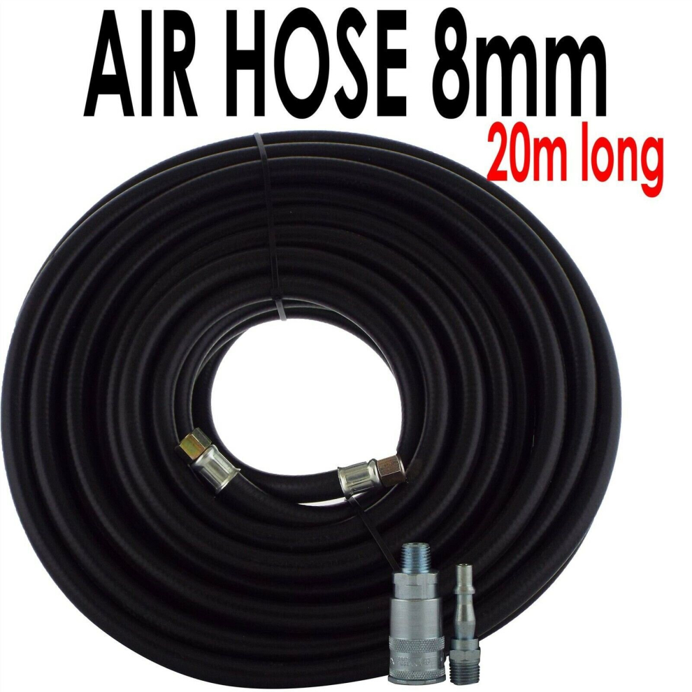 1/4" Bsp Air Line Hose 20M X 8Mm Bore & Pcl Connectors Rubber Compressor Airline 3514079639131