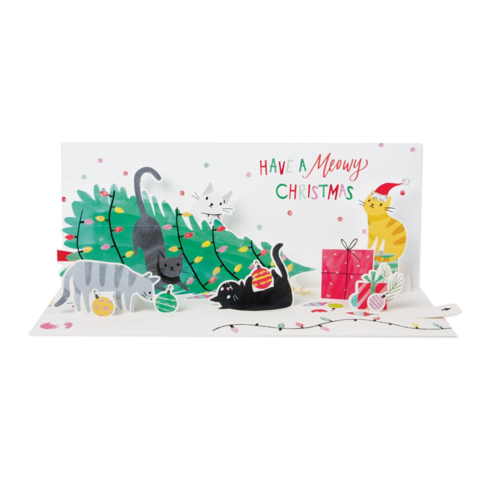 Light Up Christmas Tree Cats Panoramic Pop Up Christmas Card Up With Paper