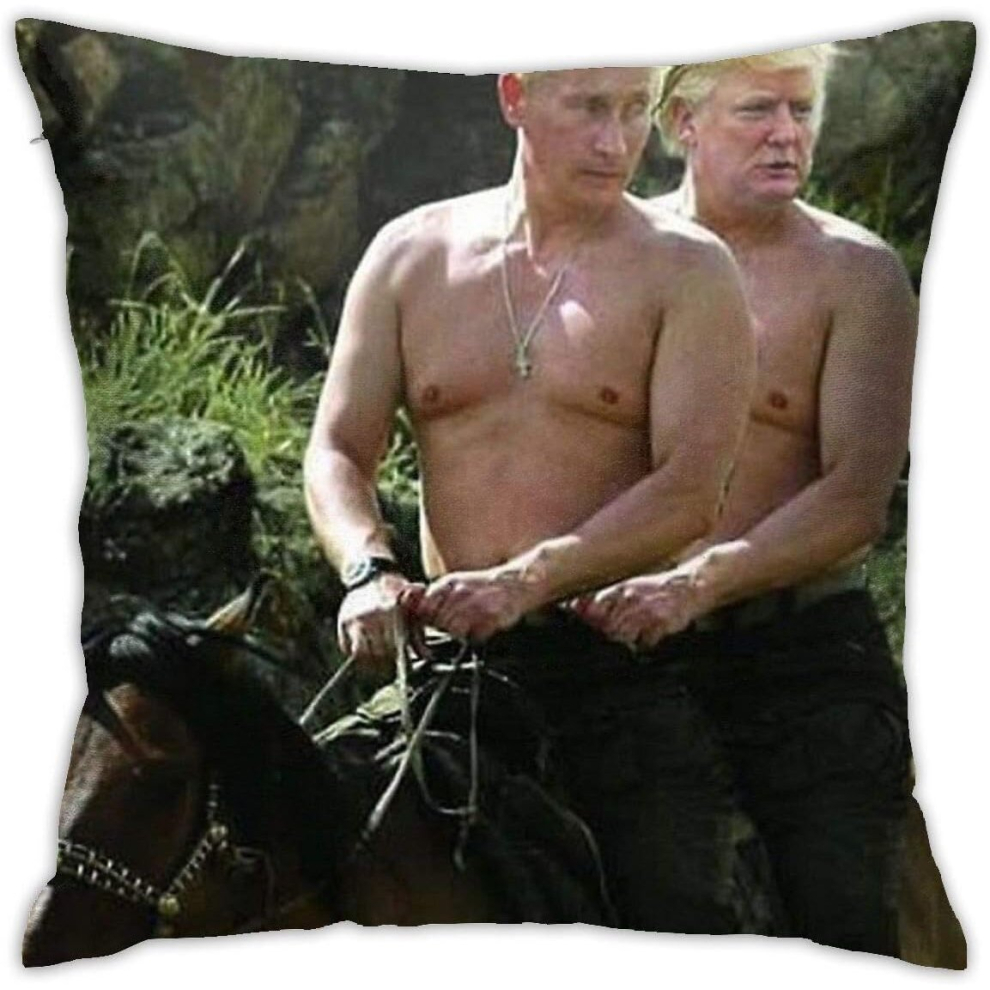 Trump And Putin Riding Horse Meme Cushion Throw Pillow Cover Decorative Pillow Case For Sofa Bedroom 45CM*45CM