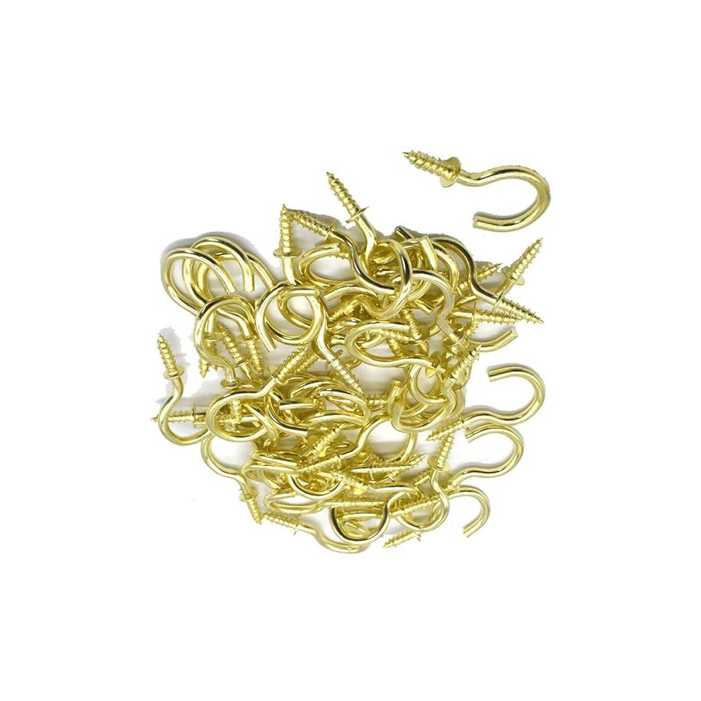 Outdoor Brass Plated Ceiling Hooks 50Pcs Cups Screw Hooks 7/8 Inches 7651018185512