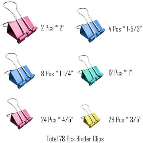 78 Pcs Binder Clips, Assorted Sizes and Colors 2