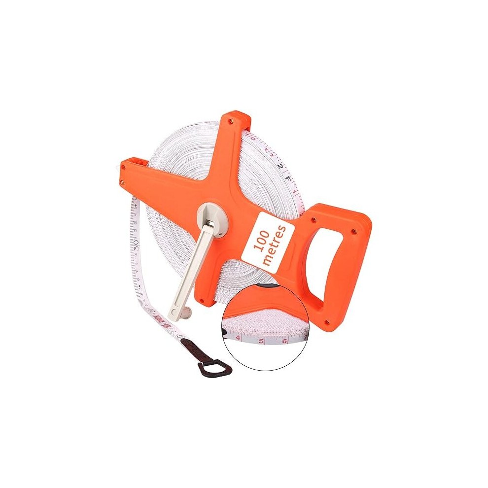 100M/328Ft Open Frame Long Fibreglass Plastic Tape Measure Open Reel Surveyors, Inch And Metric Double Marked, Width 12.5Mm, Bright Orange 7651018183518