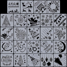 24 Pieces Christmas Stencils Template Reusable Plastic Stencils Art Craft Stencil for Drawing Painting Spraying Window Glass Door Car Body
