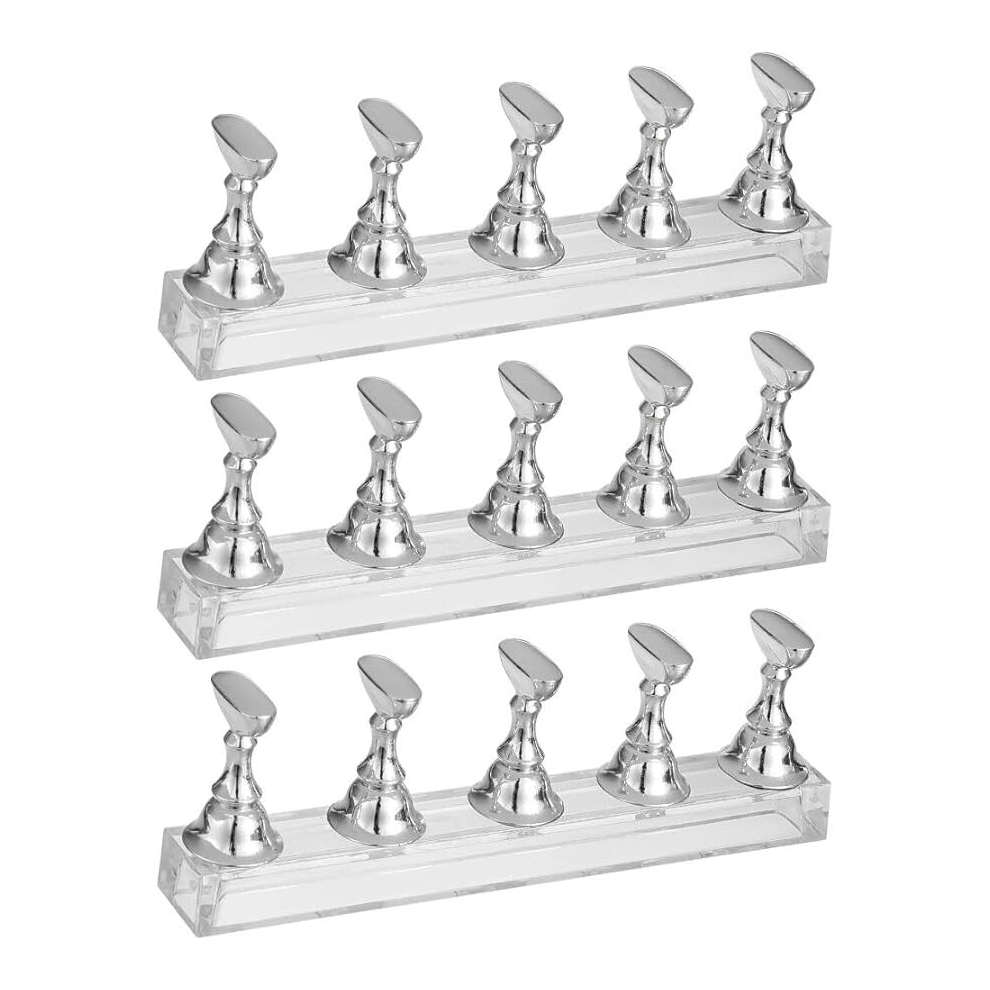 Ifsecond Silver 3 Sets Acrylic Nail Display Stand Nail Tip Practice Display Holder Magnetic Fingernail Art Tip Practice Stand