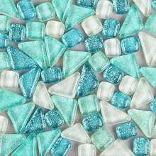 Mosaic Tiles Mixed Color Irregular Mosaic Glass Pieces Square and Triangle Glitter Crystal Mosaic Tiles for DIY Art Craft Decoration 200g (Sky Blue)