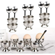 Stainless Steel Egg Cups Set for Hard Soft Boiled Eggs with 6 Egg Cup Holders 6 Egg Spoons,Enjoy egg Cups breakfast, the perfect gift for your lover