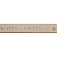 Berisfords 15mm Happy Christmas Ribbon - Natural - per metre