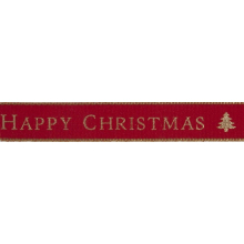 Berisfords 15mm Happy Christmas Ribbon - Red - per metre