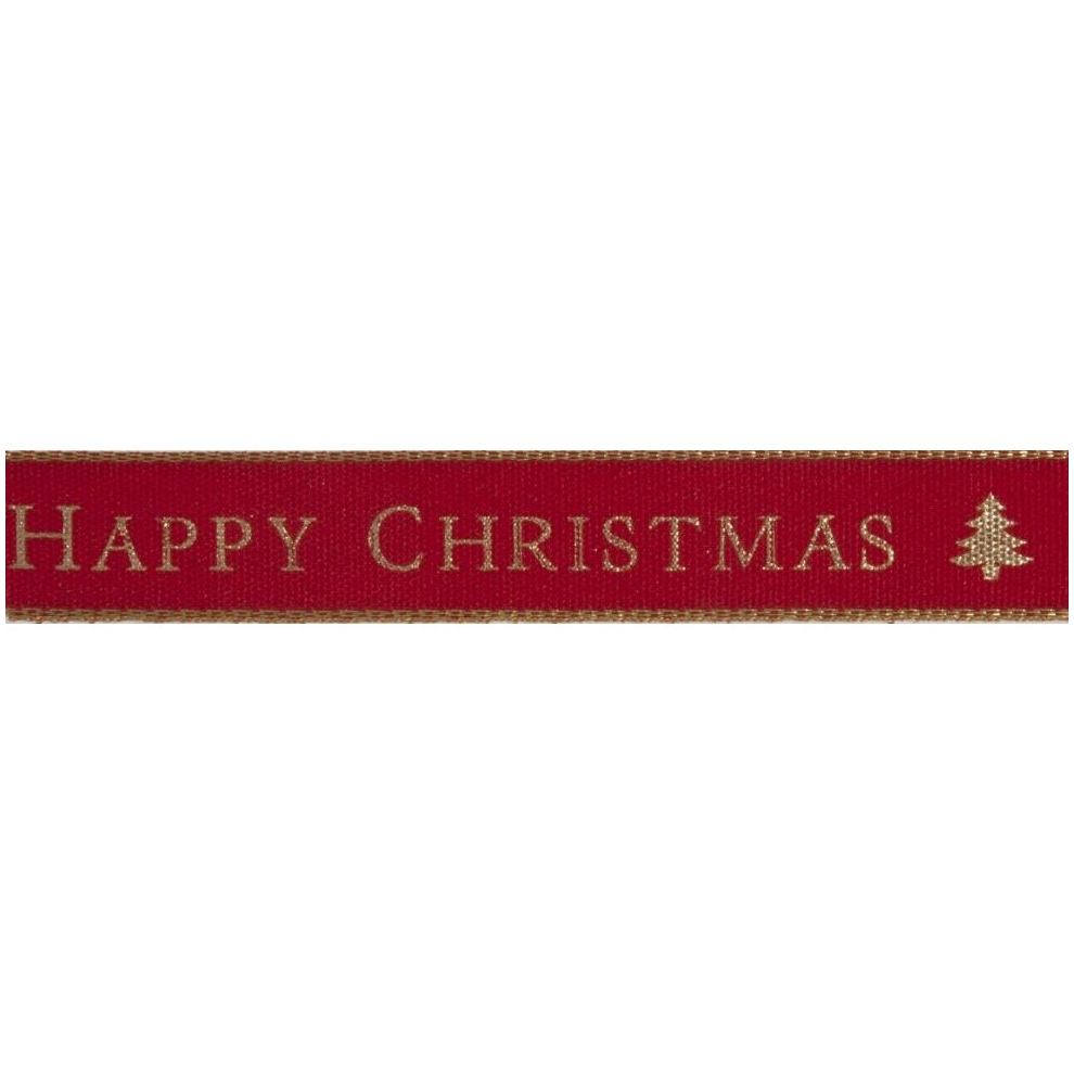 Berisfords 15Mm Happy Christmas Ribbon - Per Metre Red