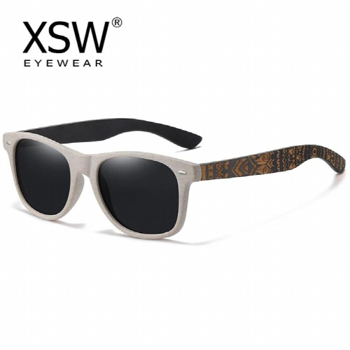 Natural Bamboo Wooden Sunglasses Polarized Mirror Coating Lenses Temple Pattern Retro Pattern Sunglasses 1