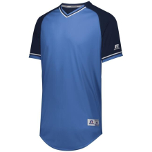 Youth Classic V-Neck Baseball Jersey, Navy & Steel & White - Extra Large