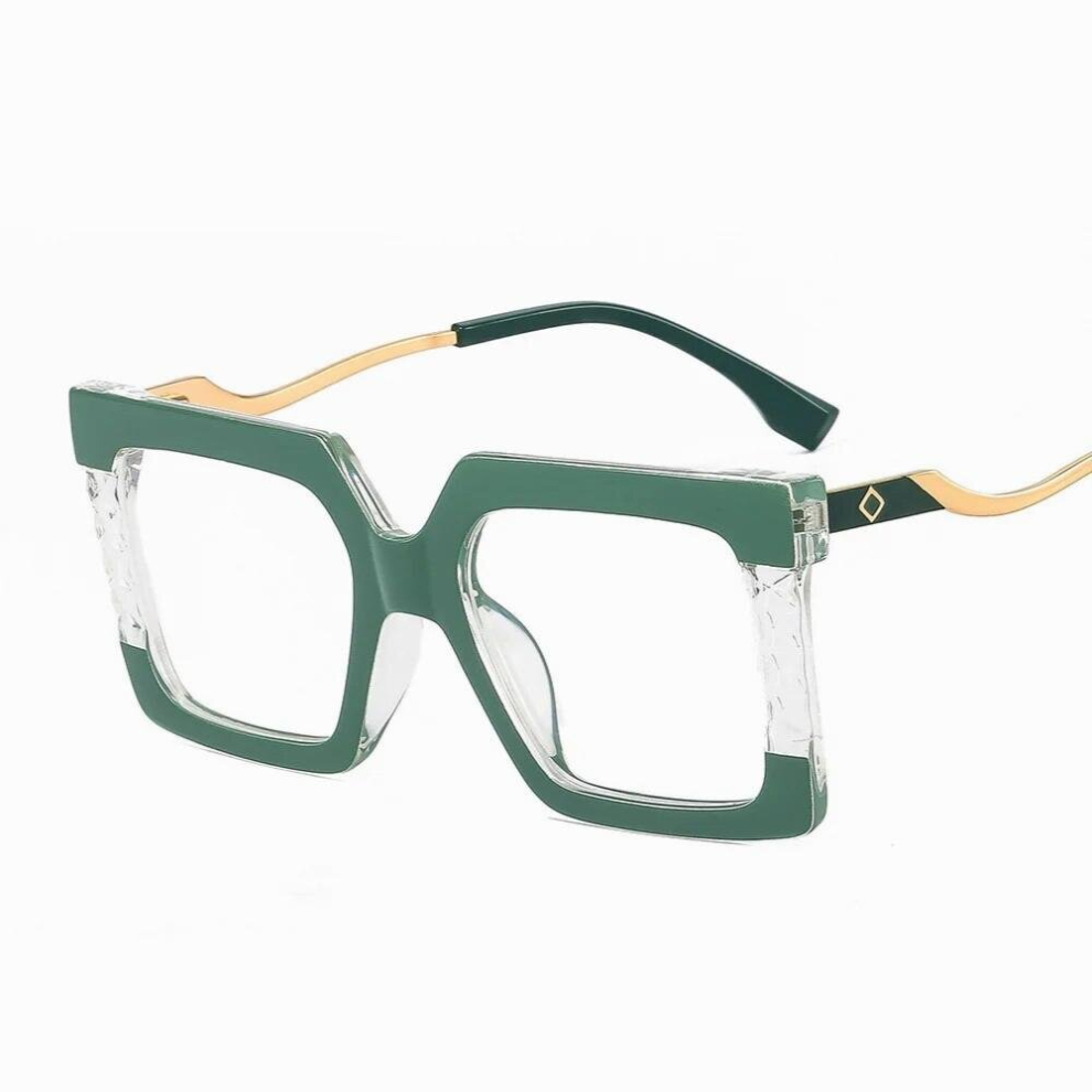 Vintage Square Glasses Oversized Anti-Blue Eyeglasses Optical TR90 Metal Spring Legs Eyewear