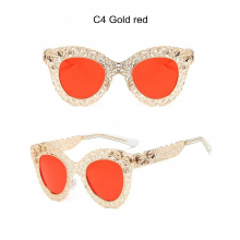 Cat Eye Retro Decoration Sunglasses Hollow Out Big Mirror Frame Sunglasses Women Girls Sunglasses