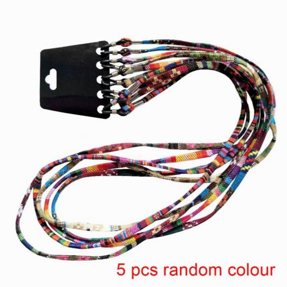 Multicoloured 5Pcs Colorful Cotton Blend Sunglasses Strap Eyeglass Chain Reading Glasses Chain String Holder Neck Cord Eyewear Glass Necklace