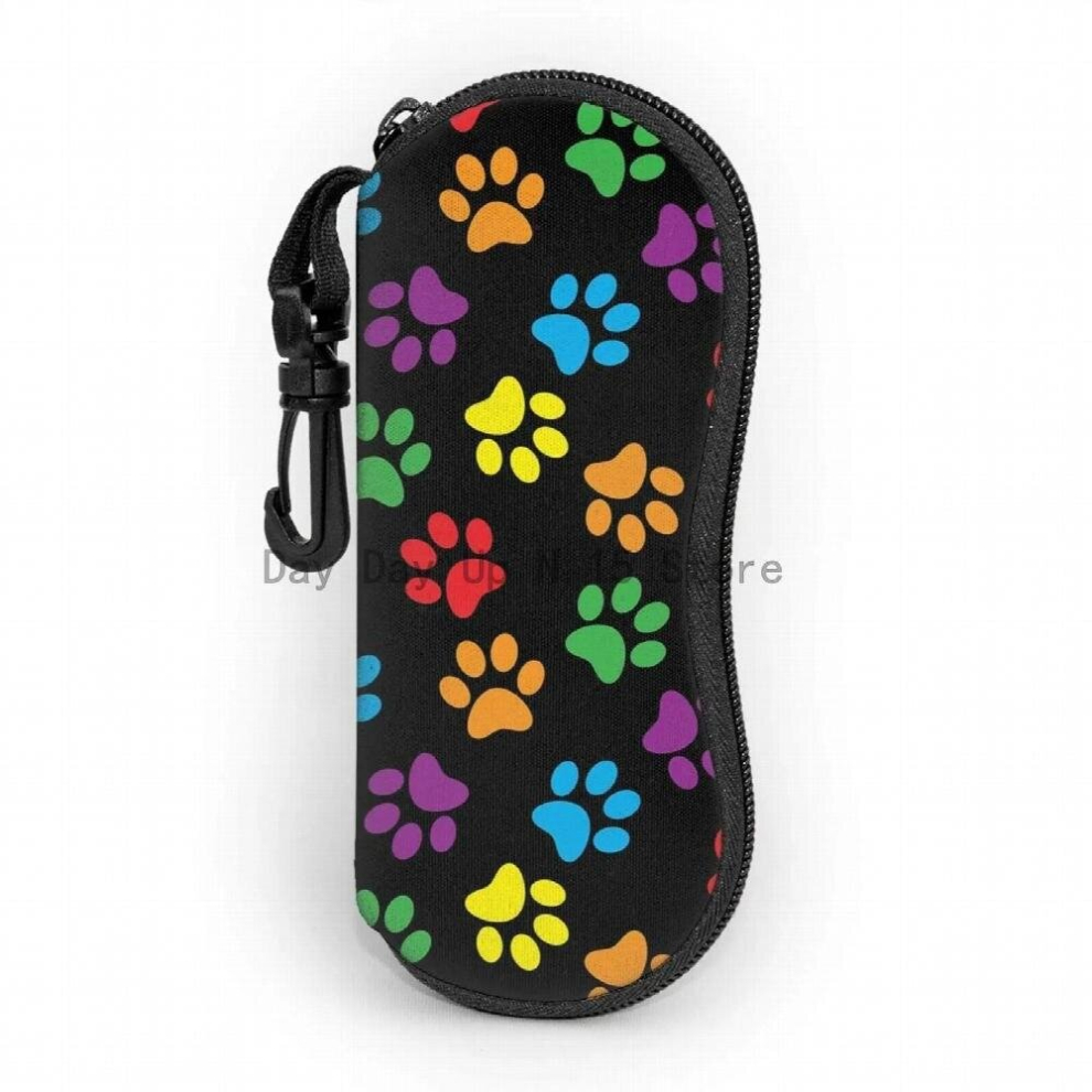 Multicoloured Paw Prints Colorful Sunglasses Light Eyeglasses Bag Multifunction Neoprene Zipper Eyeglass Case With Belt Clip