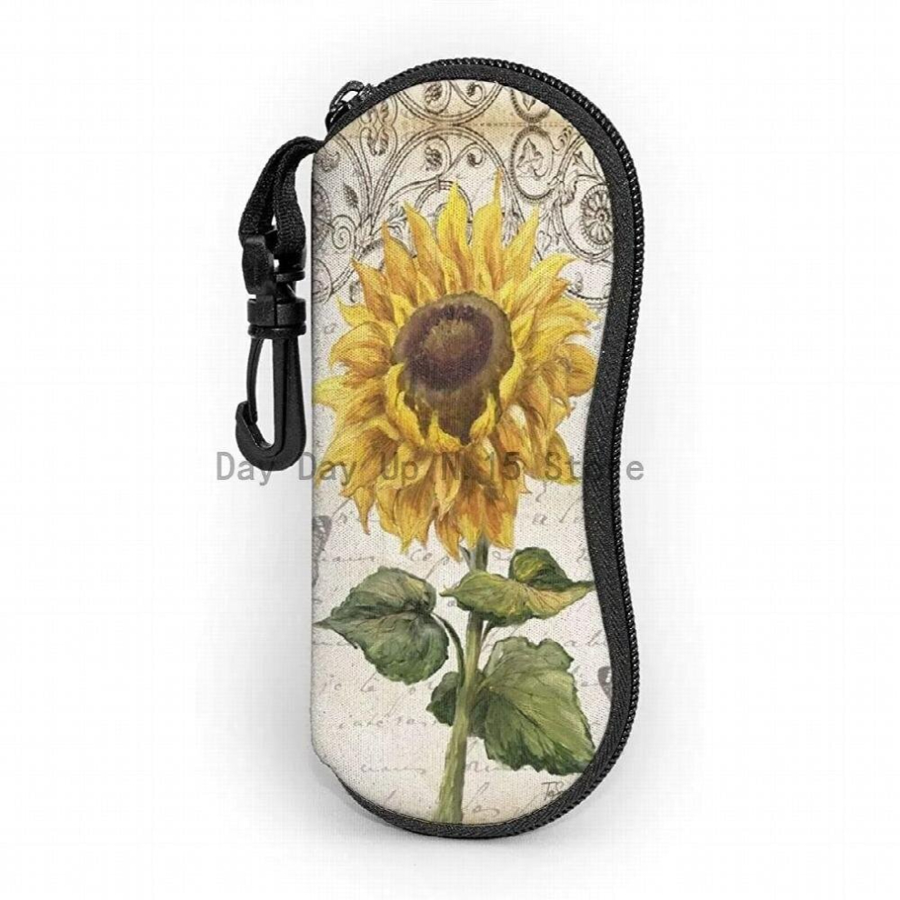 Sun Flower Sunglasses Case Ultra Light Portable Neoprene Zipper Eyeglass Soft Case