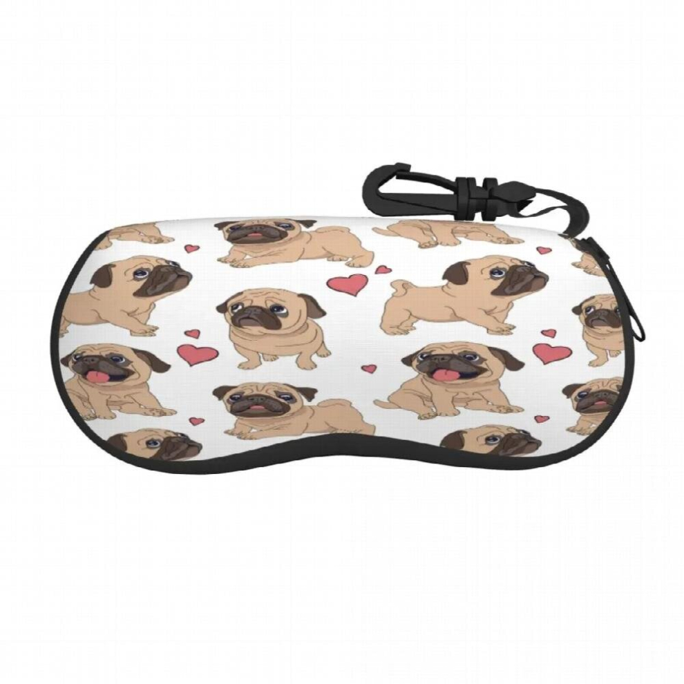 Portable Eyewear Case Funny Cartoon Pugs Puppies Dogs Sunglasses Soft Case Glasses Box with Lanyard Zipper Eyeglass Case
