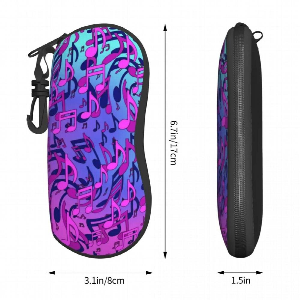 Music Notes Vertical Glasses Case Pink Purple Daily Sunglasses Pouch Men Women Zipper Eyewear Bag