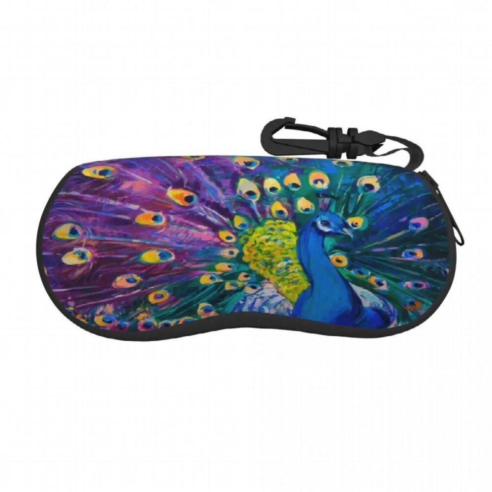 Portable Eyewear Case Lavender Peacock With Feathers Sunglasses Soft Case Glasses Box with Lanyard Zipper Eyeglass Case