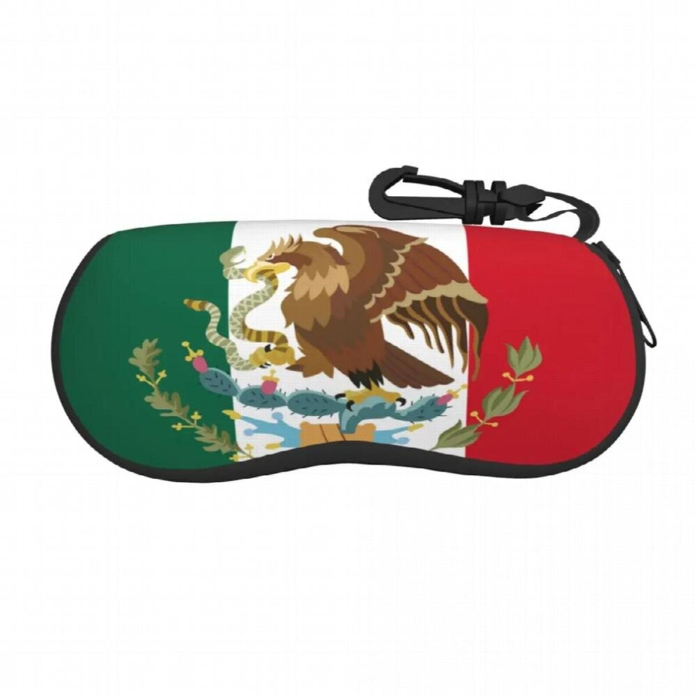 Portable Eyewear Case Cover Mexican Flag Background Sunglasses Soft Glasses Box With Lanyard Zipper Eyeglass Protector