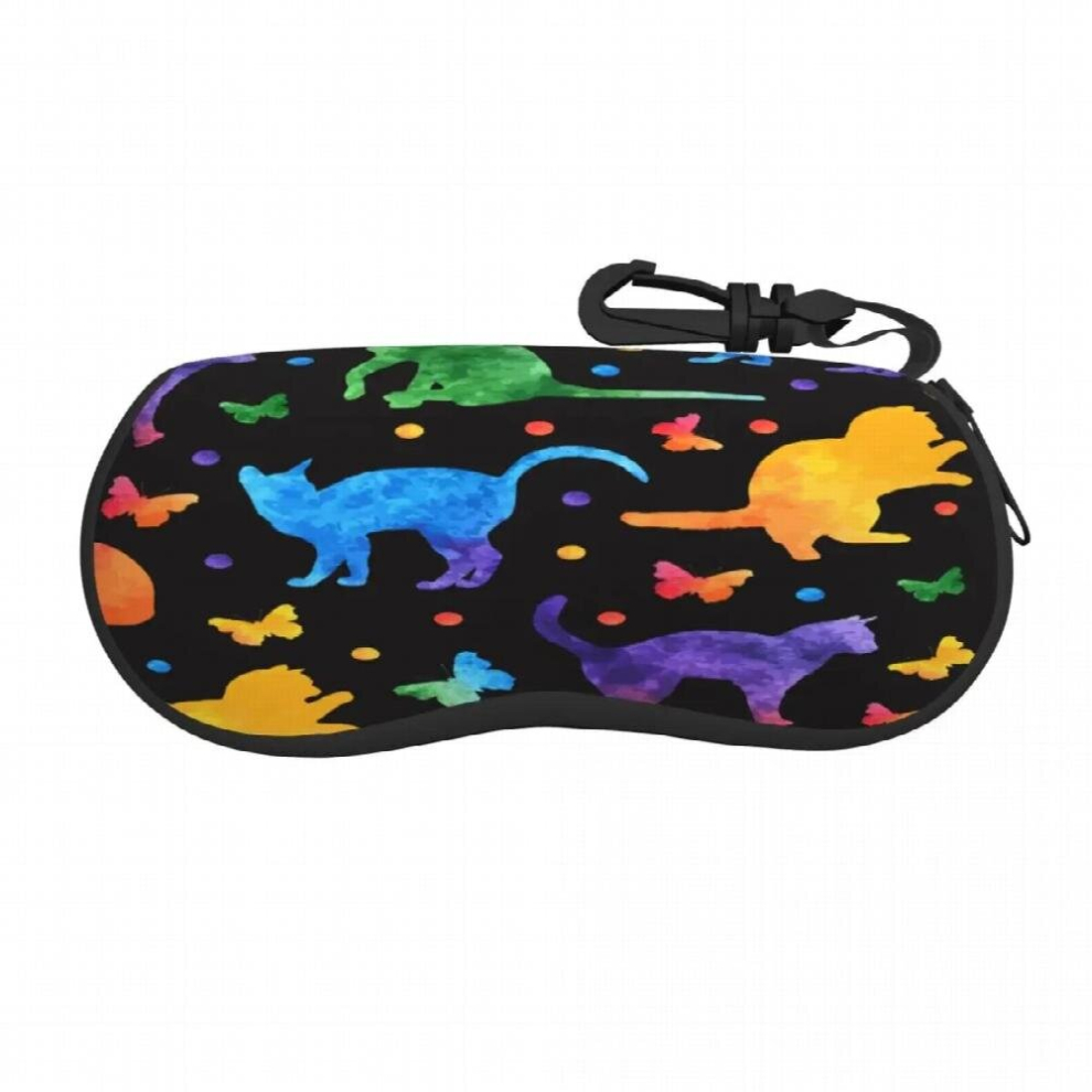 Portable Eyewear Case Watercolor Cats And Butterflies Sunglasses Soft Case Glasses Box with Lanyard Zipper Eyeglass Case