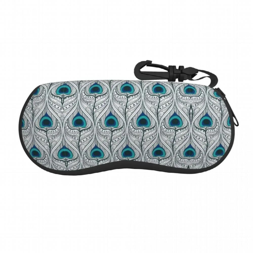 Portable Eyewear Case Cover Peacock Feathers Seamless Sunglasses Soft Glasses Box With Lanyard Zipper Eyeglass Protector