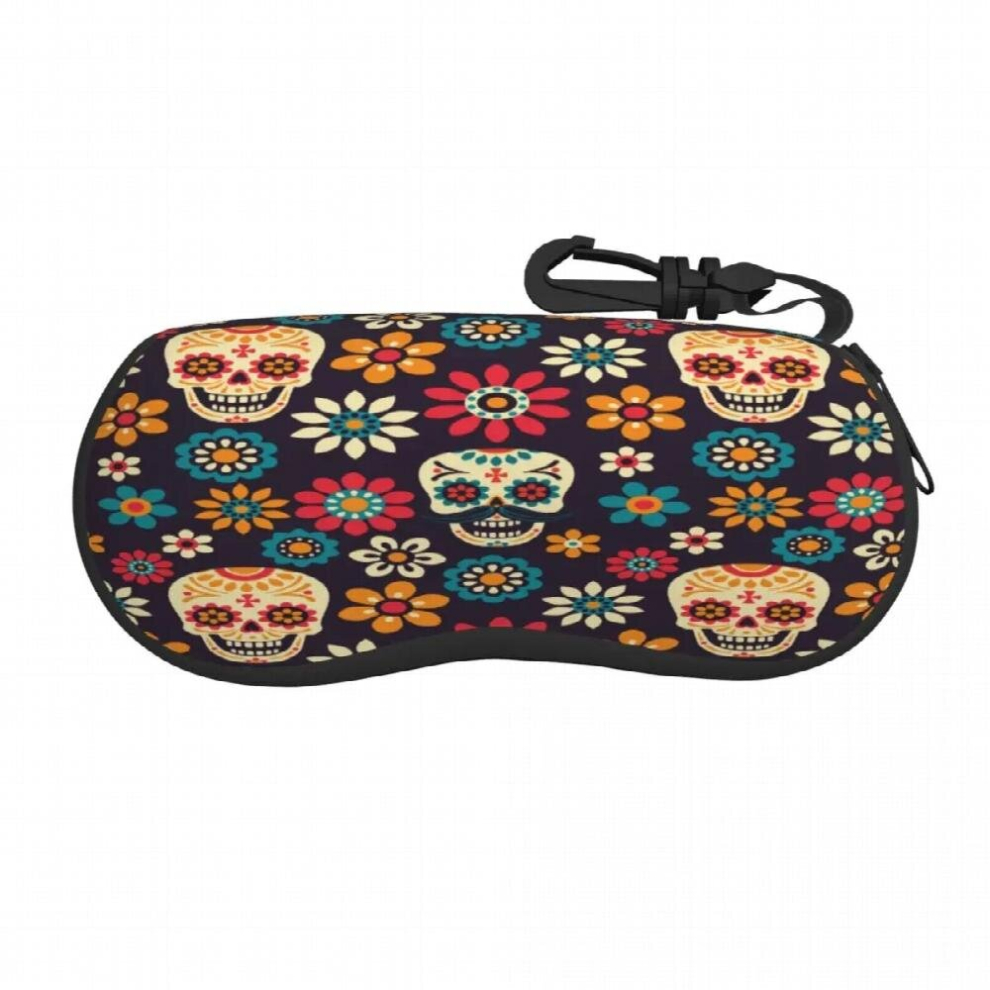 Glasses Case Soft Glasses Bag Sugar Skulls And Flowers Of The Dead Portable Sunglasses Box Bag Eyeglasses Case