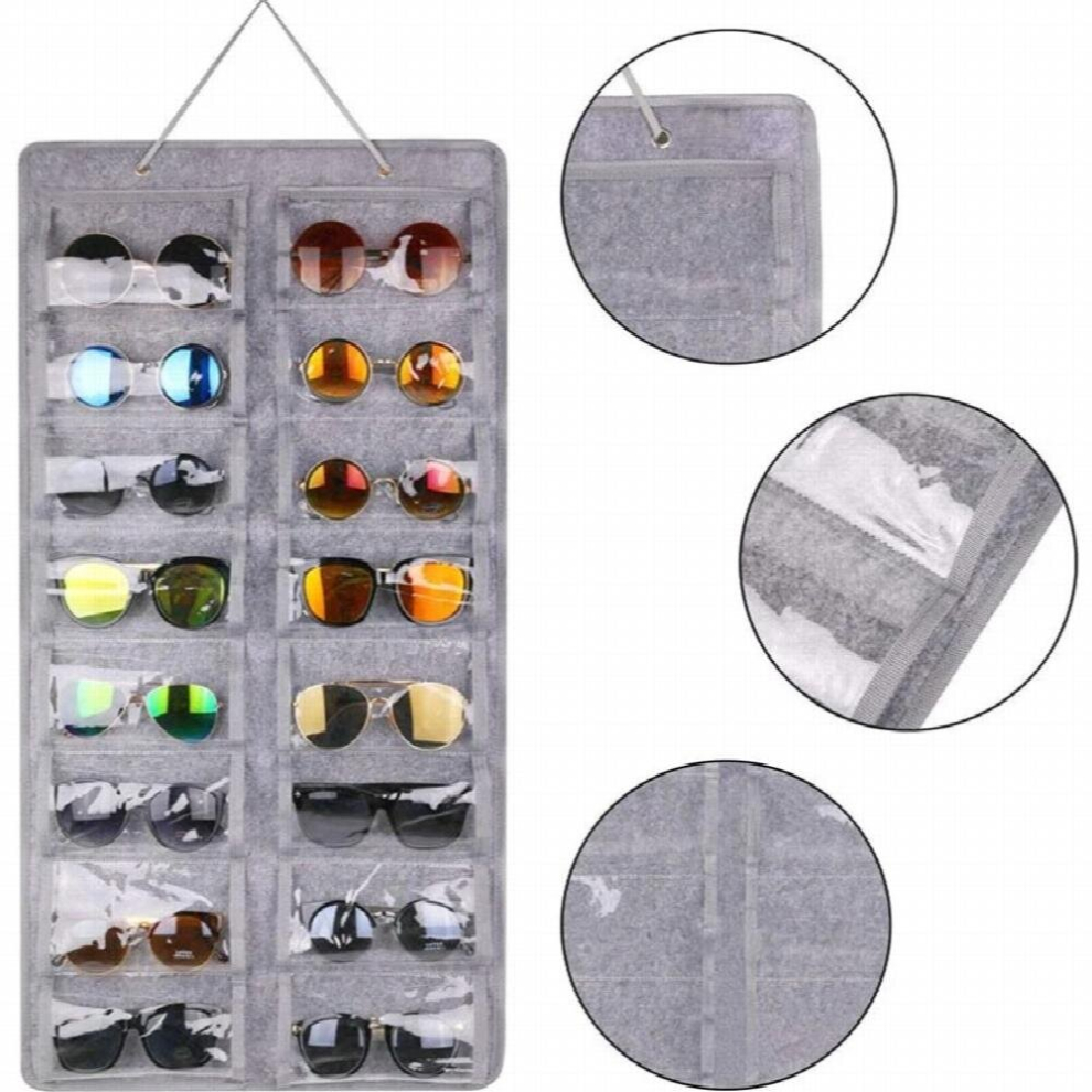 KLASSNUM 16 Grids Glasses Organizer Storage Wall Hanging Bag Sunglasses Container Eyeglass Display Hanging Bag Wall Pocket Pouch